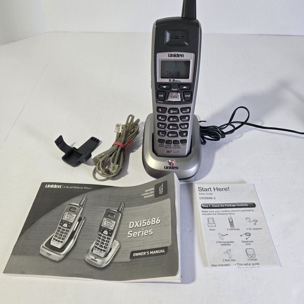 Uniden DXI5686-2 5.8GHz Cordless Phone + Base – 1 Handset Works – Caller ID